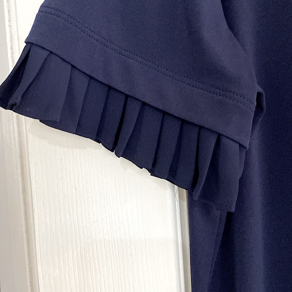 Michael Kors navy blue Shift dress with pleated sleeves. To knee.  Size L. EUC. - Picture 4 of 13